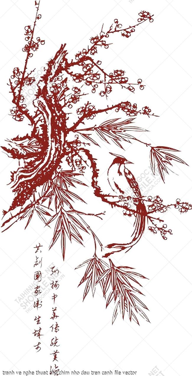 tranh ve nghe thuat chu chim nho dau tren canh file vector